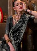 Black Satin Silk Woven Trendy Saree - 1