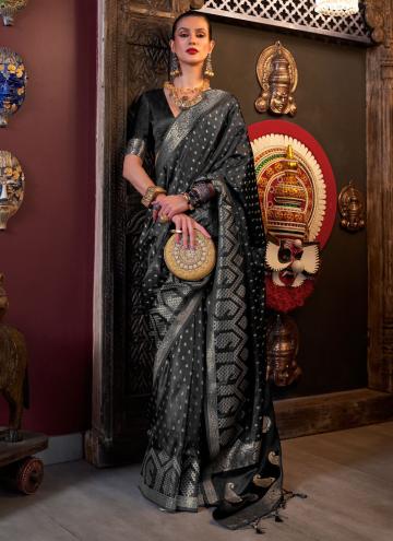 Black Satin Silk Woven Trendy Saree