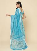 Blended Cotton Salwar Suit in Aqua Blue Enhanced with Floral Print - 2