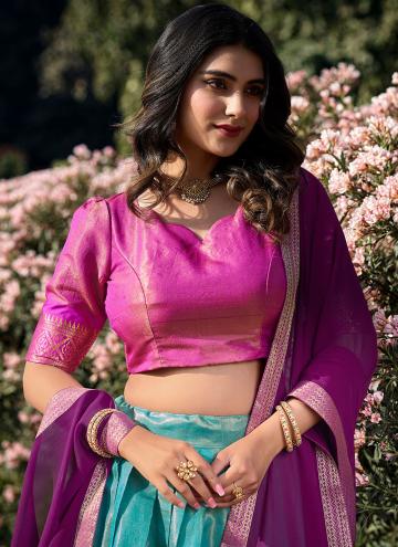 Blue and Pink color Kanchipuram Silk Lehenga Choli with Woven