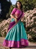 Blue and Pink color Kanchipuram Silk Lehenga Choli with Woven - 3