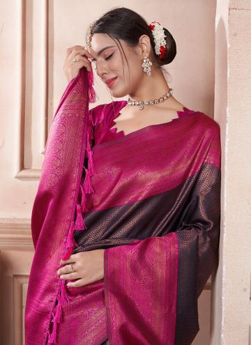 Blue and Pink color Kanjivaram Silk Classic Designer Saree with Woven