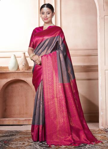 Blue and Pink color Kanjivaram Silk Contemporary Saree with Woven