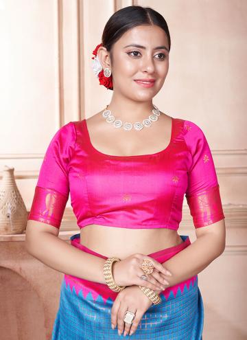 Blue and Pink Kanjivaram Silk Woven Designer Saree