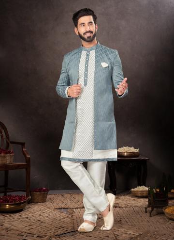 Blue and White Jacquard Fancy work Indo Western fo