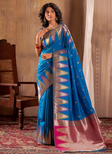 Blue Banarasi Woven Trendy Saree