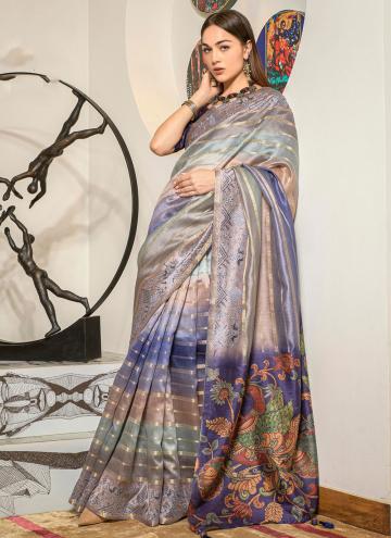 Blue Classic Designer Saree in Silk with Digital P