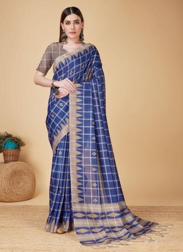 Blue color Cotton Silk Casual Saree with Woven