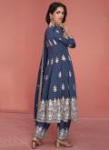 Blue color Embroidered Silk Trendy Salwar Kameez - 1