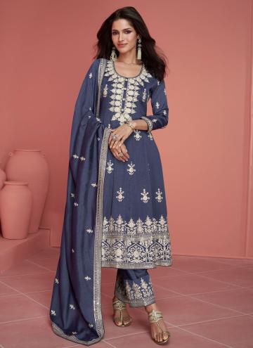 Blue color Embroidered Silk Trendy Salwar Kameez