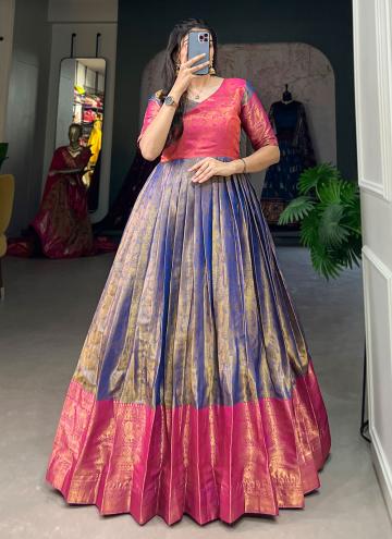 Blue color Kanjivaram Silk Gown with Woven