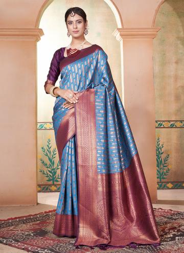 Blue color Kanjivaram Silk Trendy Saree with Woven