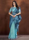Blue color Moti Work Banarasi Classic Designer Saree - 1