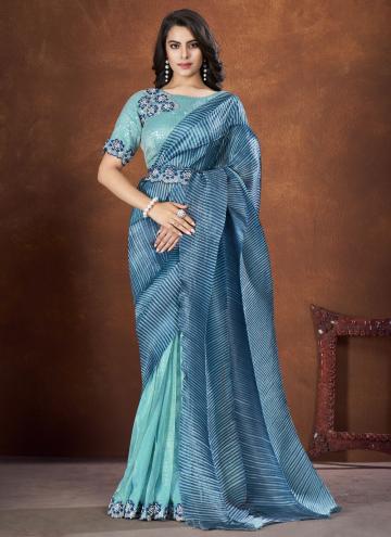 Blue color Moti Work Banarasi Classic Designer Saree