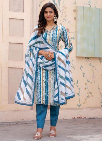 Blue color Muslin Trendy Salwar Kameez with Embroi