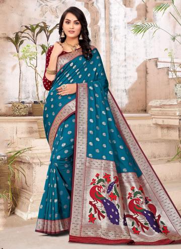 Blue color Paithni Classic Designer Saree with Banarasi Jari