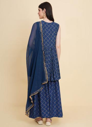 Blue color Printed Cotton  Salwar Suit