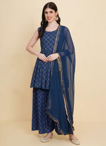 Blue color Printed Cotton  Salwar Suit