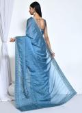 Blue color Satin Silk Contemporary Saree with Embroidered - 1