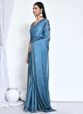 Blue color Satin Silk Contemporary Saree with Embroidered - 2