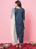 Blue color Silk Blend Salwar Suit with Embroidered - 1