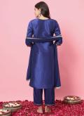 Blue color Silk Blend Salwar Suit with Embroidered - 1