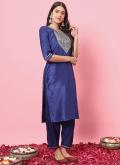 Blue color Silk Blend Salwar Suit with Embroidered - 2
