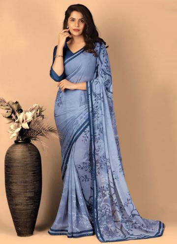 Blue color Silk Trendy Saree with Digital Print