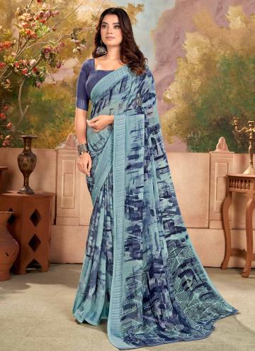 Blue Contemporary Saree in Georgette with Printed