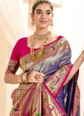 Blue Contemporary Saree in Silk with Jacquard Work - 1