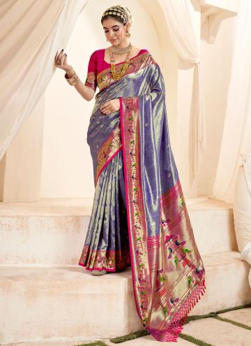 Blue Contemporary Saree in Silk with Jacquard Work