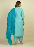 Blue Cotton  Designer Salwar Suit for Ceremonial - 2