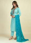 Blue Cotton  Designer Salwar Suit for Ceremonial - 3