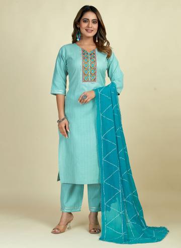 Blue Cotton  Designer Salwar Suit for Ceremonial