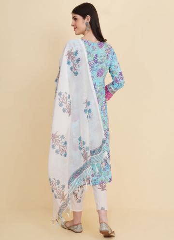 Blue Cotton  Floral Print Salwar Suit for Casual