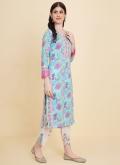 Blue Cotton  Floral Print Salwar Suit for Casual - 2