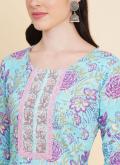 Blue Cotton  Floral Print Salwar Suit for Casual - 3