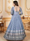 Blue Designer Gown in Faux Georgette with Foil Print - 1