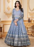 Blue Designer Gown in Faux Georgette with Foil Print - 2