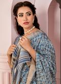 Blue Designer Saree in Handloom Silk with Printed - 1