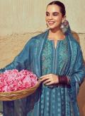 Blue Palazzo Suit in Muslin with Digital Print - 1