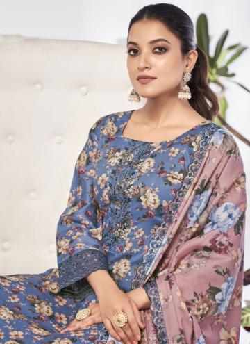 Blue Salwar Suit in Cotton  with Digital Print
