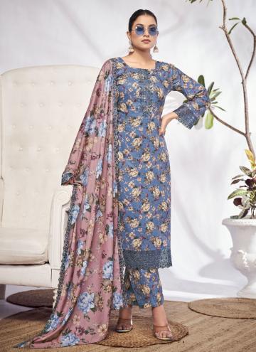 Blue Salwar Suit in Cotton  with Digital Print