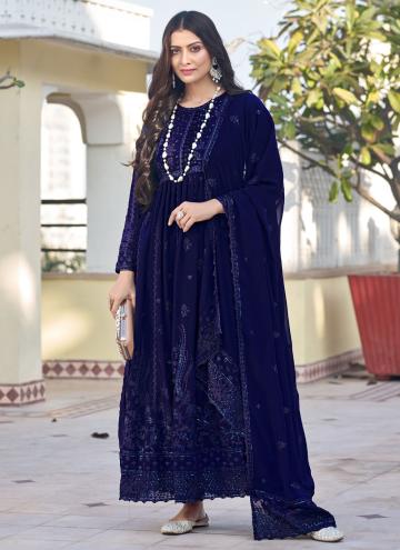 Blue Salwar Suit in Georgette with Embroidered