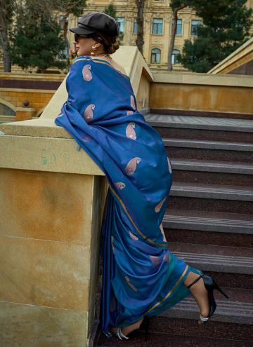 Blue Satin Woven Designer Saree for Ceremonial