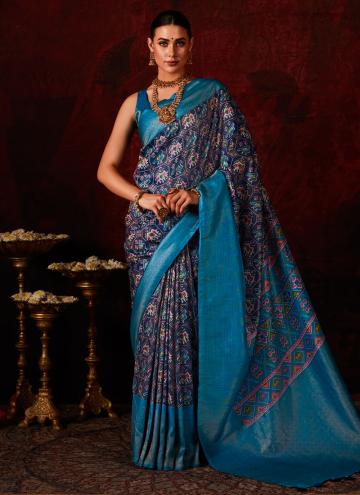 Blue Silk Digital Print Classic Designer Saree for Ceremonial