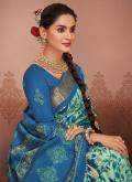 Blue Silk Printed Designer Saree for Ceremonial - 1
