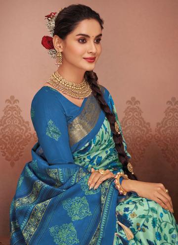 Blue Silk Printed Designer Saree for Ceremonial