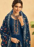 Blue Trendy Salwar Kameez in Organza with Embroidered - 1