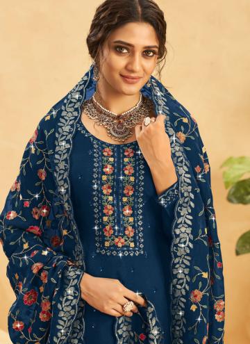 Blue Trendy Salwar Kameez in Organza with Embroidered